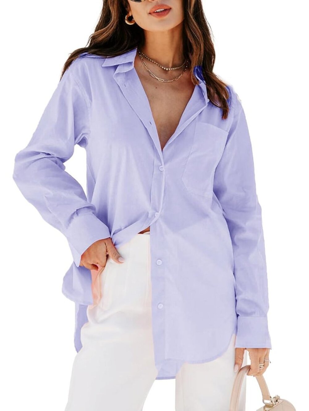 Oversized Button Down Shirts for Women Long Sleeve Dress Shirt
